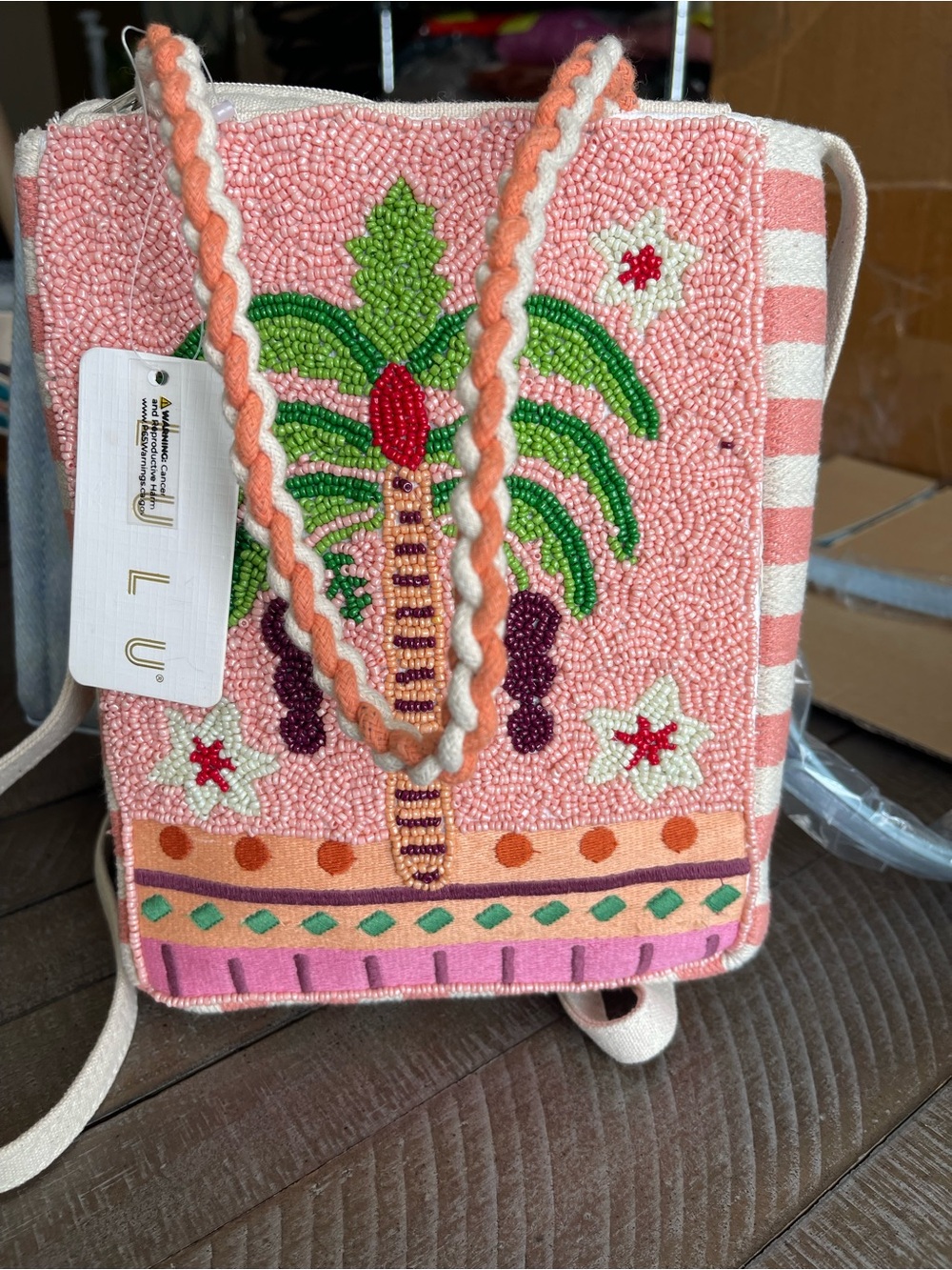 Lulu's Pink Beaded Palm Tree Crossbody Bag